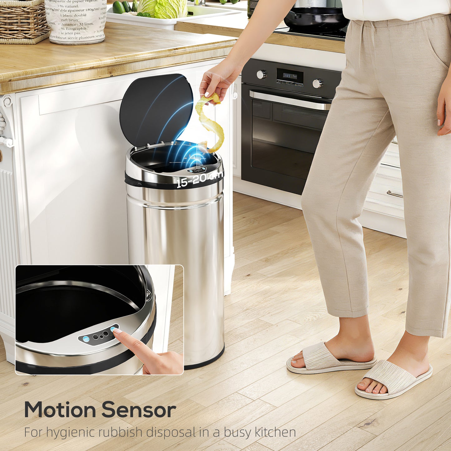 42L Sensor Bin, Stainless Steel Kitchen Bin with Automatic Close