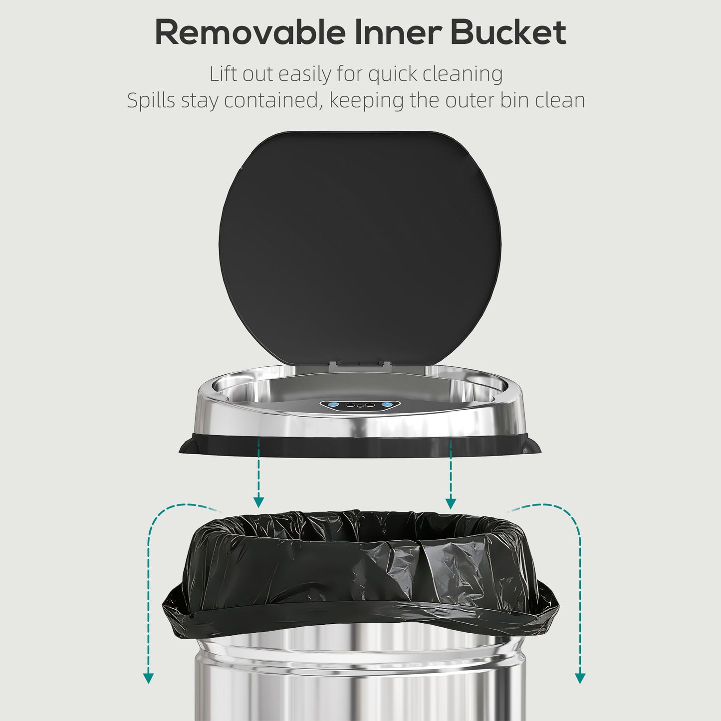42L Sensor Bin, Stainless Steel Kitchen Bin with Automatic Close