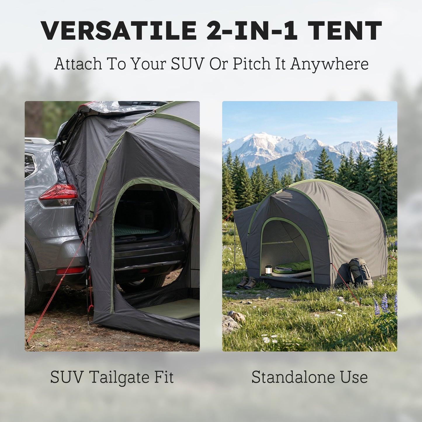 Car Tent, 3000mm Waterproof Tailgate Tent, 250 x 245 x 235 cm with Mesh Windows and Storage Bag, Quick Setup Trunk SUV Boot Shelter for Family Camping Travelling Outdoor Activities