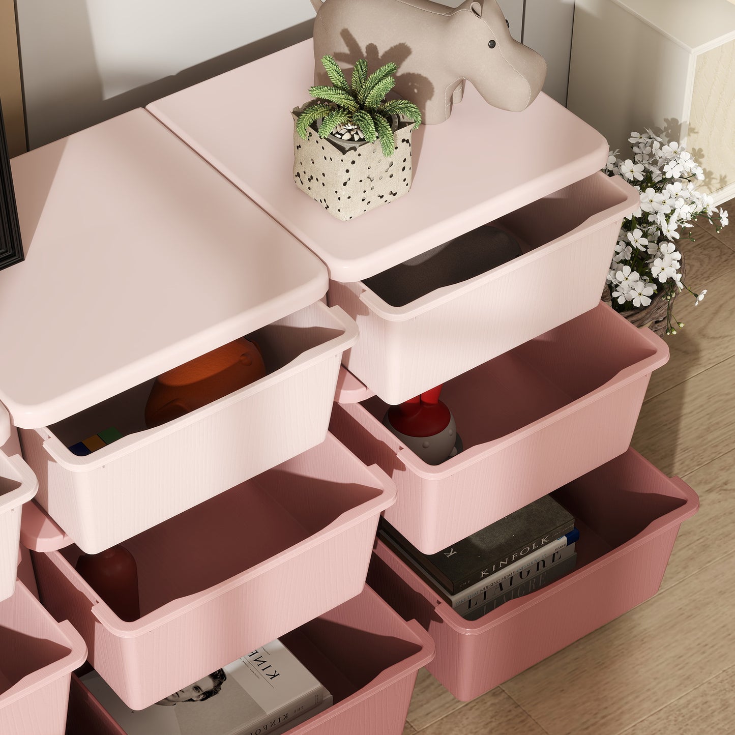 Kids Storage Units with Drawers 3 Tier Chest Dresser Tower Pink