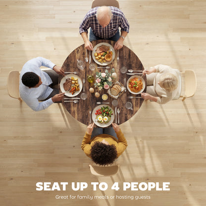 Round Dining Table for 4, 100 cm Kitchen Table w/ Shelf, Rustic Brown