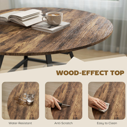 Round Dining Table for 4, 100 cm Kitchen Table w/ Shelf, Rustic Brown