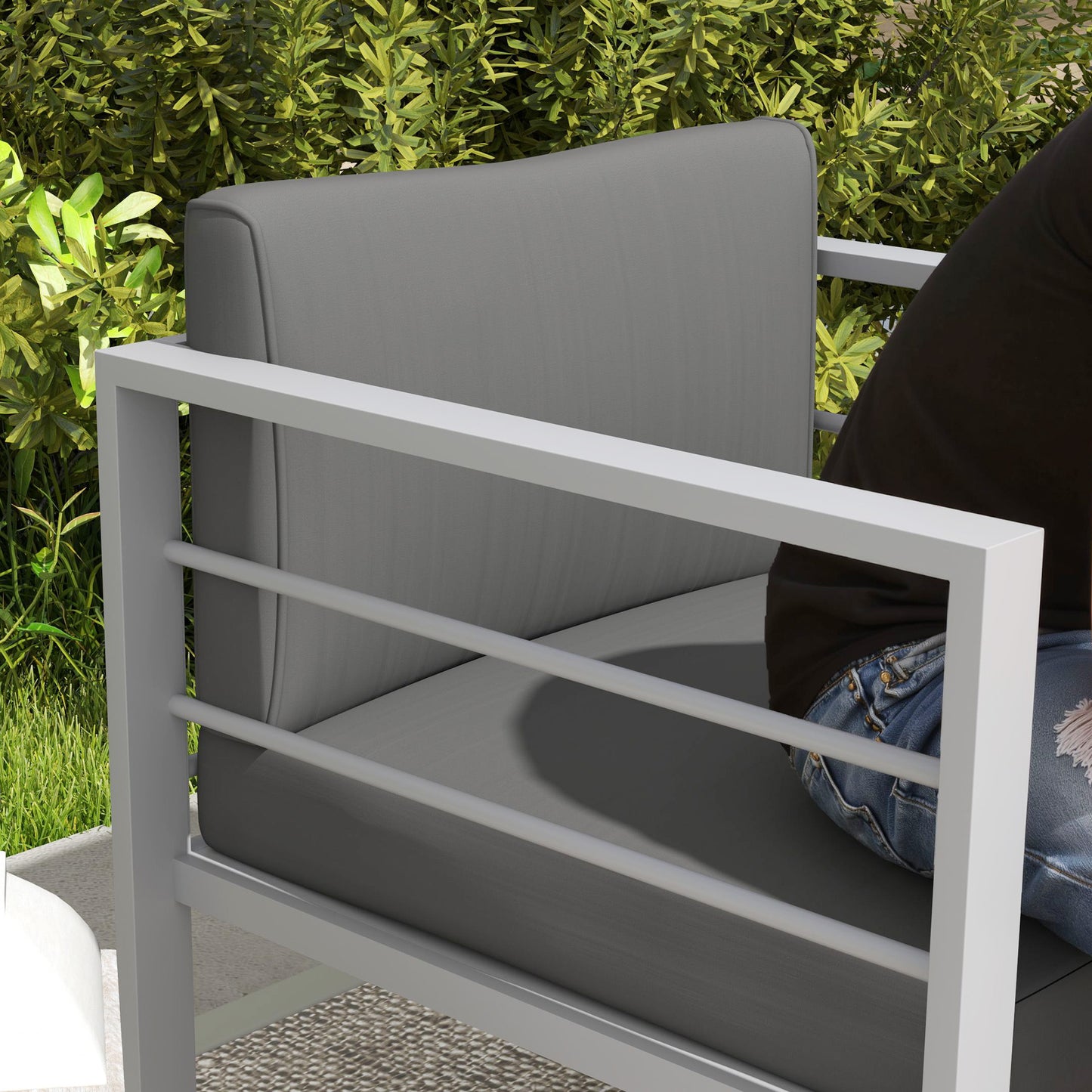 Patio Furniture Aluminium Armchair with Cushions, Charcoal Grey