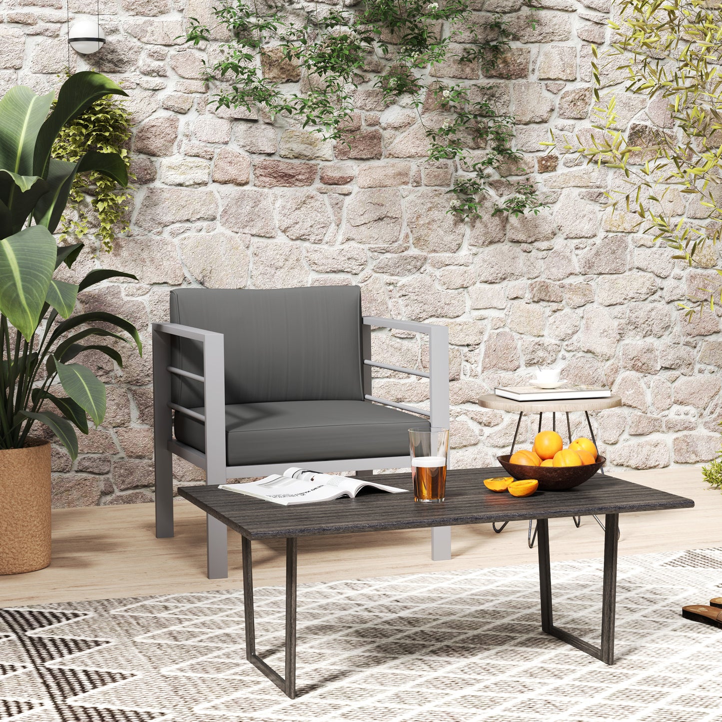 Patio Furniture Aluminium Armchair with Cushions, Charcoal Grey