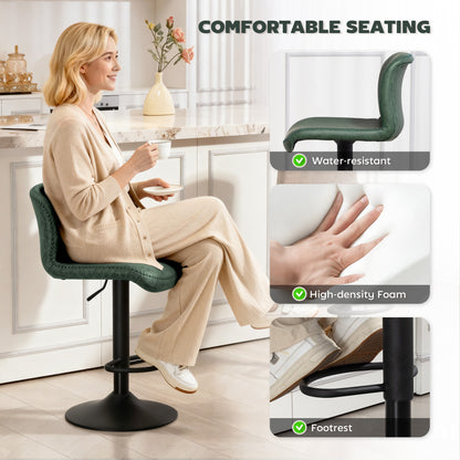 Barstools Set of 2, Dining Stools with Backrest and Footrest, Green