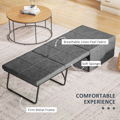 Linen Foldable Guest Bed Dust Cover and Metal Frame, 69 x 181.5 cm