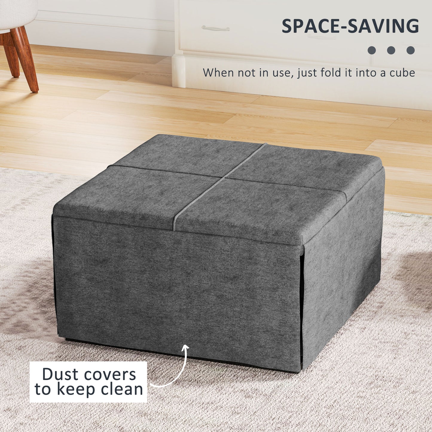 Linen Foldable Guest Bed Dust Cover and Metal Frame, 69 x 181.5 cm