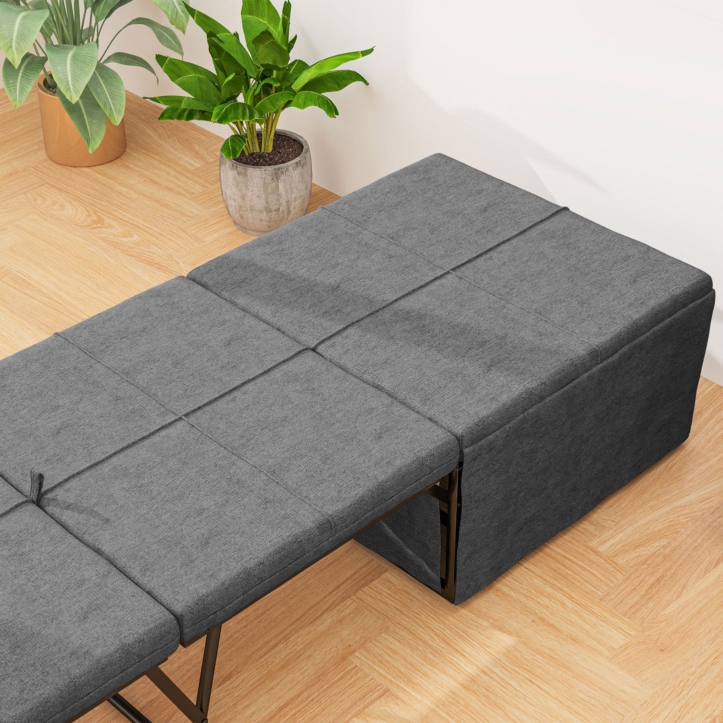 Linen Foldable Guest Bed Dust Cover and Metal Frame, 69 x 181.5 cm