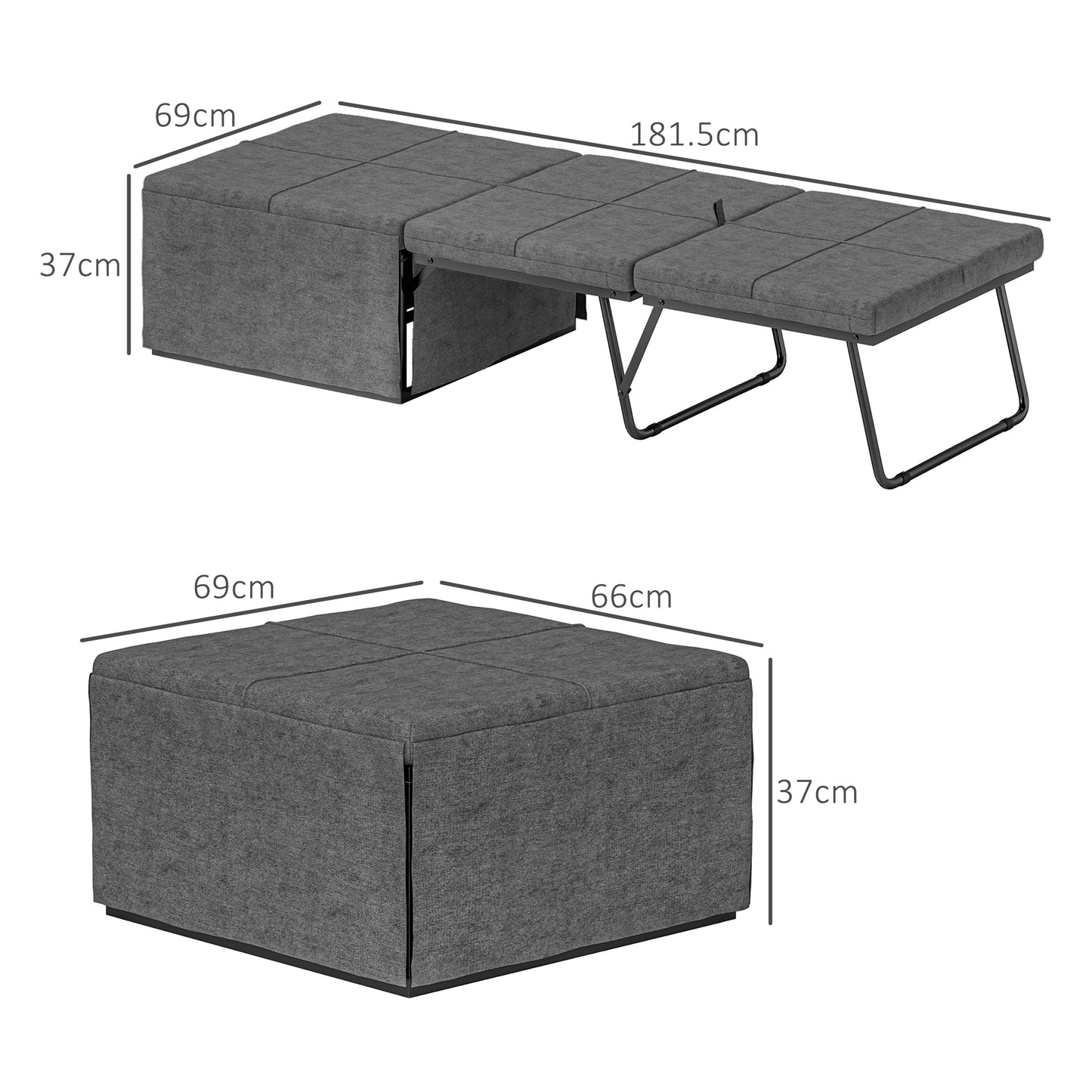 Linen Foldable Guest Bed Dust Cover and Metal Frame, 69 x 181.5 cm