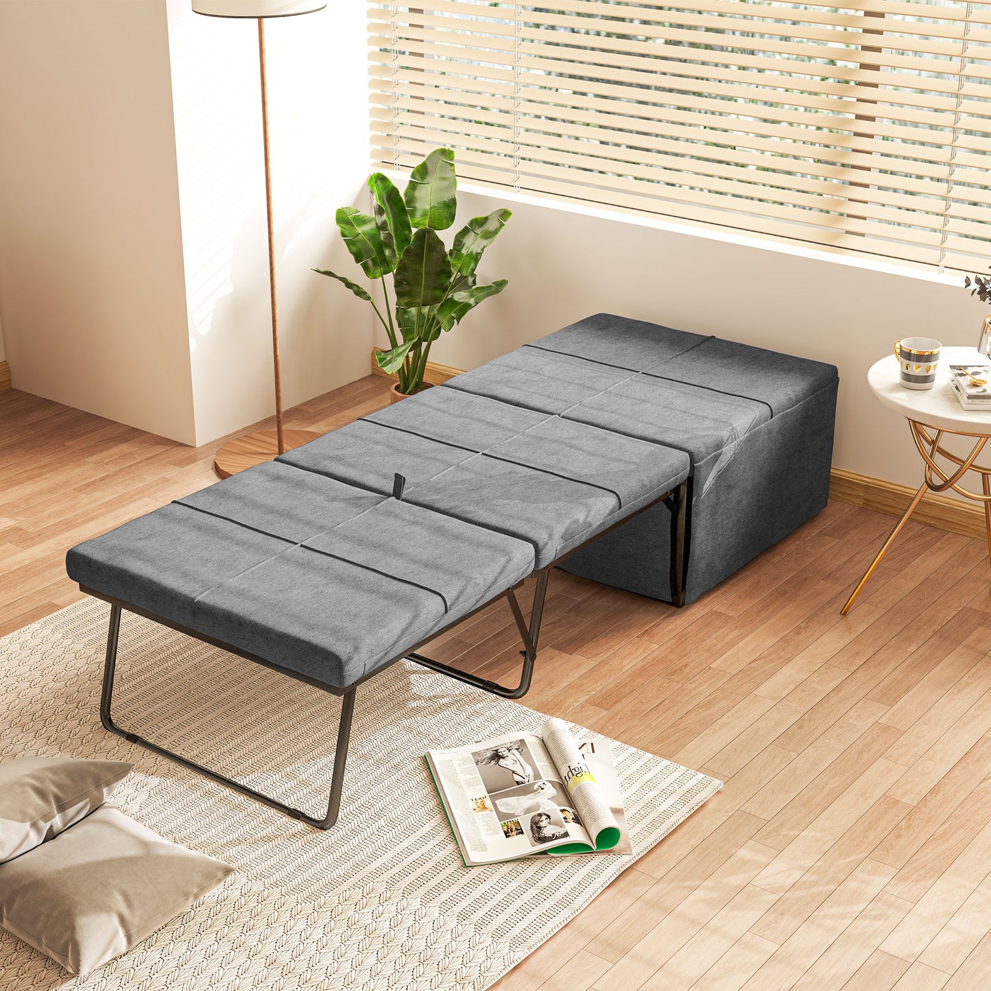 Linen Foldable Guest Bed Dust Cover and Metal Frame, 69 x 181.5 cm