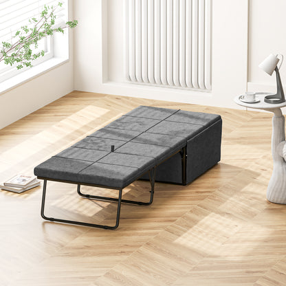 Linen Foldable Guest Bed Dust Cover and Metal Frame, 69 x 181.5 cm