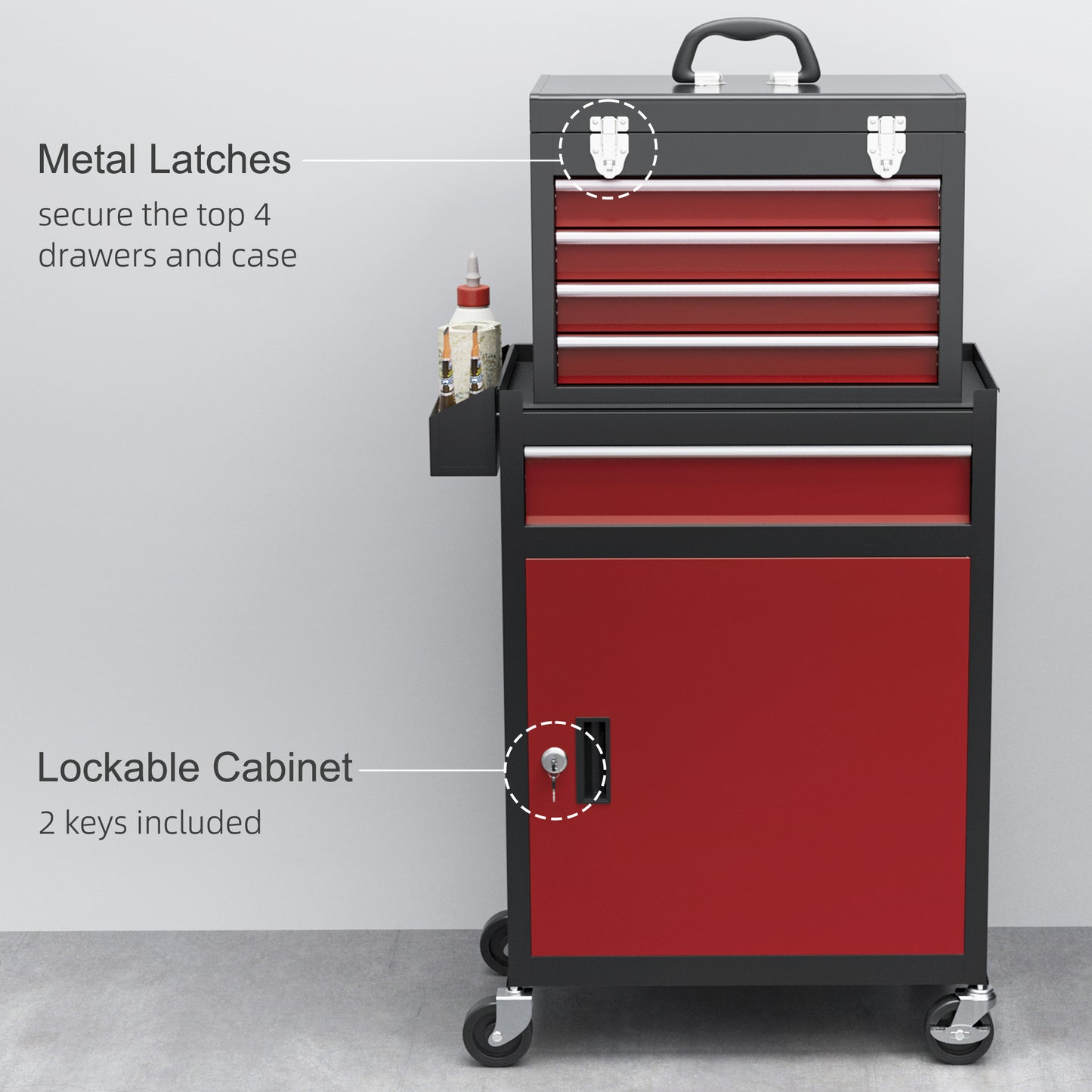 Tool Cabinet on Wheels with 5 Drawers Top Tool Chest Roller Cabinet Combo