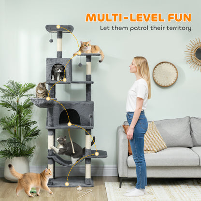 Cat Tree, 202cm Cat Tower with 2 Condos, 2 Hammocks, 2 Perches