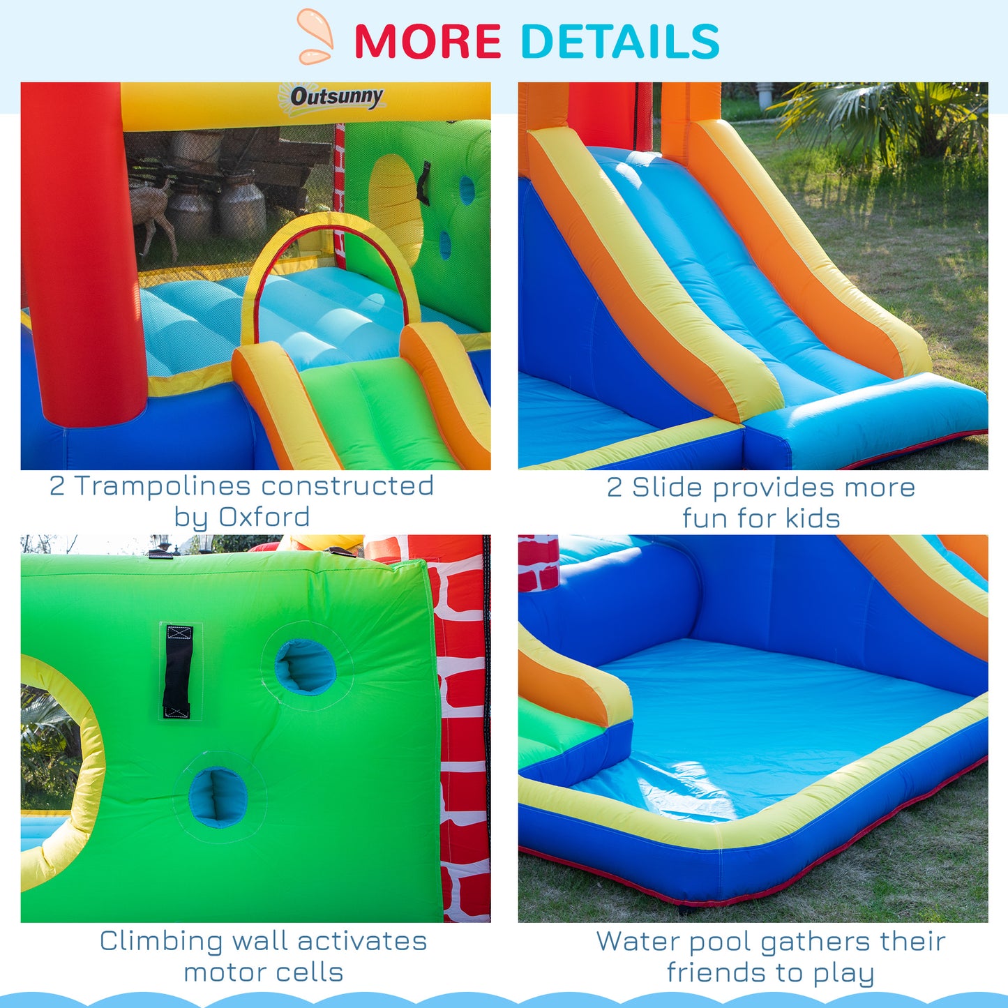 4 in 1 Kids Bounce Castle Extra Large Double Slides & Trampoline Design Inflatable House Pool Climbing Wall for Kids Age 3-8, 3.8x3.7x2.3m