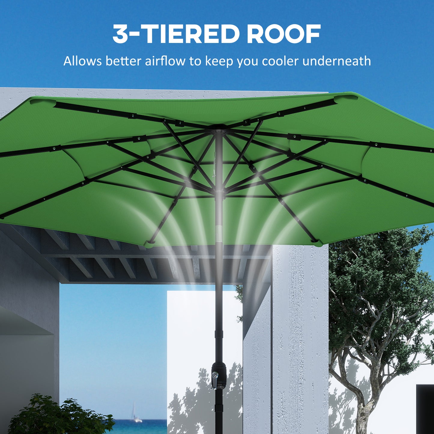 Garden Parasol, Outdoor Umbrella with Tilt Function, Green