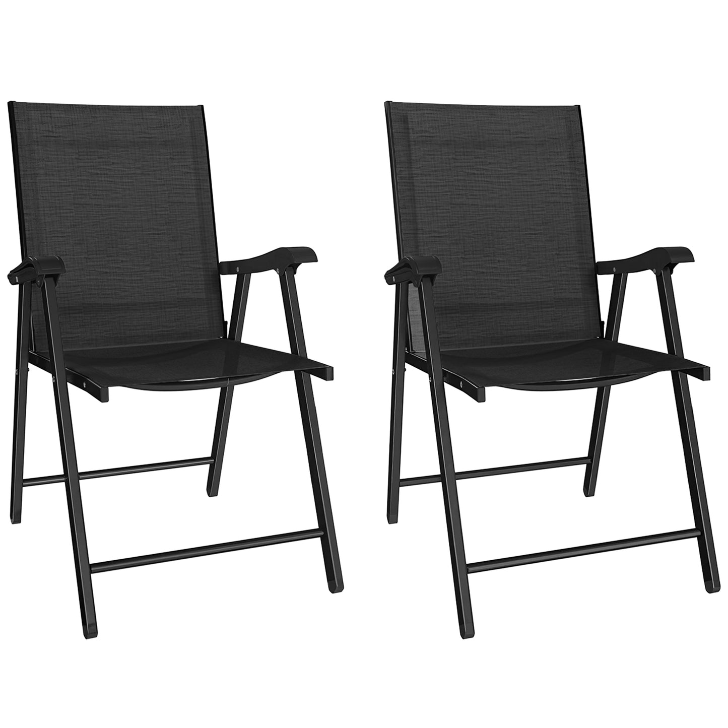 Folding Garden Chairs Set of 2 with High Back, Armrests, Black