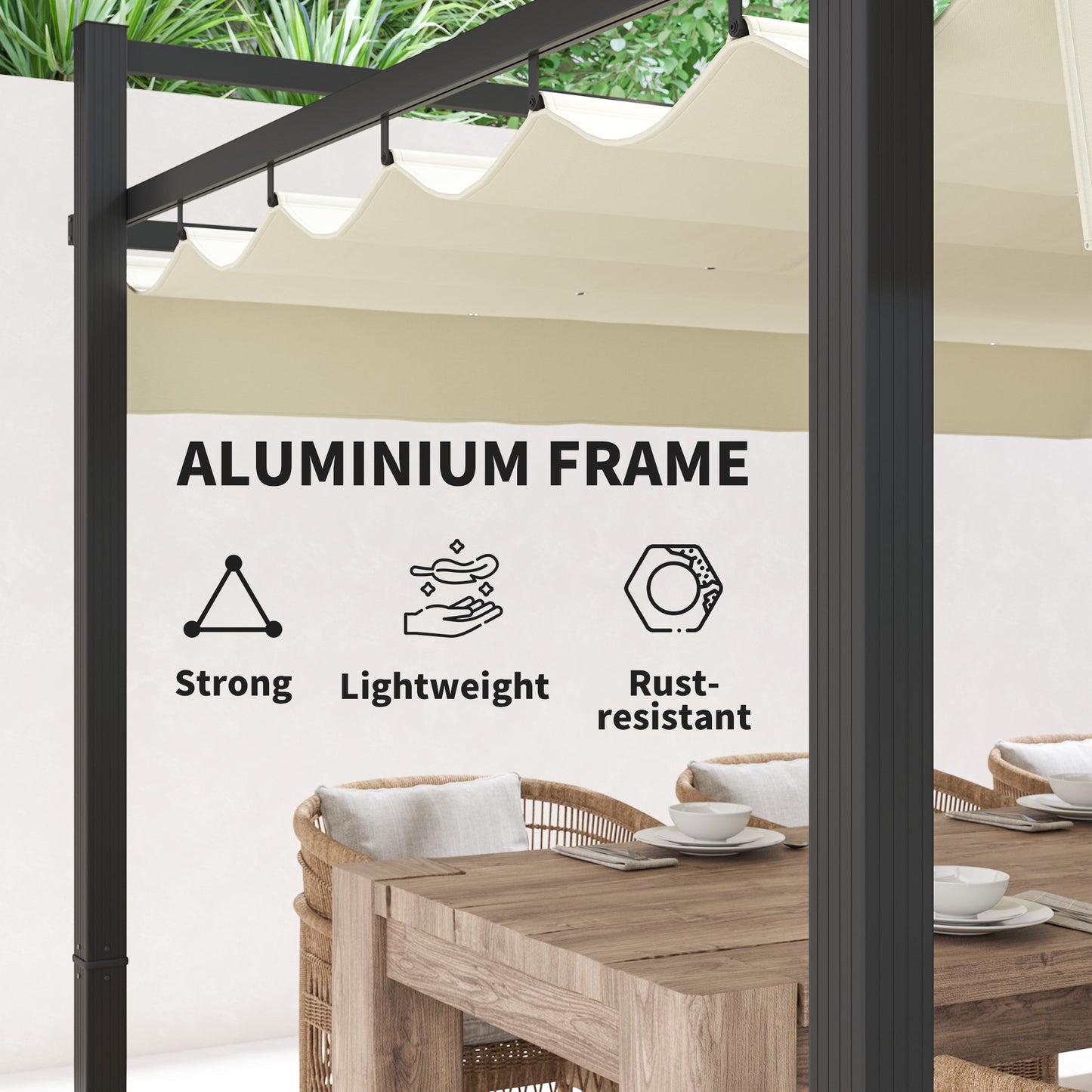 3 x 3(m) Pergola with Retractable Roof and Aluminium Frame, Khaki