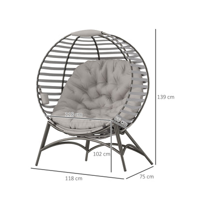 Egg Chair w/ Cushion Steel Frame and Side Pocket, Light Grey