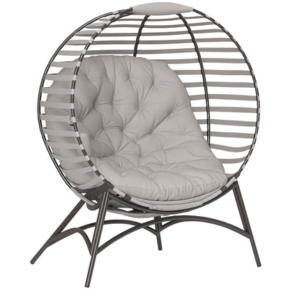 Egg Chair w/ Cushion Steel Frame and Side Pocket, Light Grey