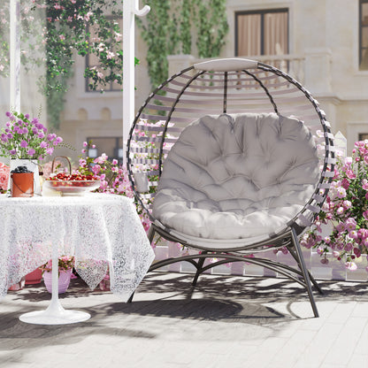 Egg Chair w/ Cushion Steel Frame and Side Pocket, Light Grey