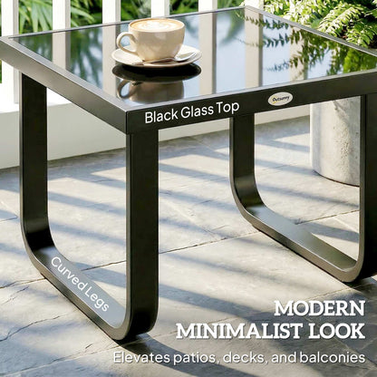 Garden Coffee Table Outdoor Side Table with Glass Top Black