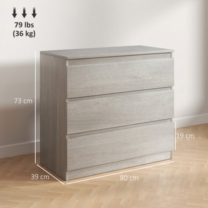 Chest of Drawers, 3 Drawer Storage Cabinet Unit for Bedroom, Grey