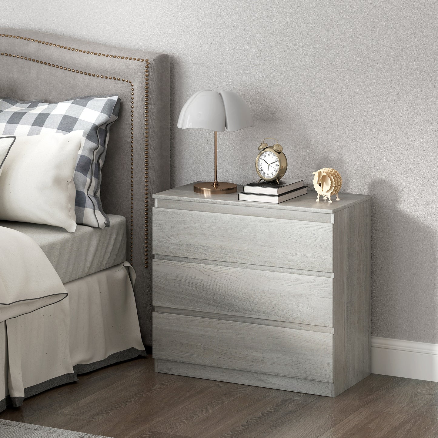 Chest of Drawers, 3 Drawer Storage Cabinet Unit for Bedroom, Grey