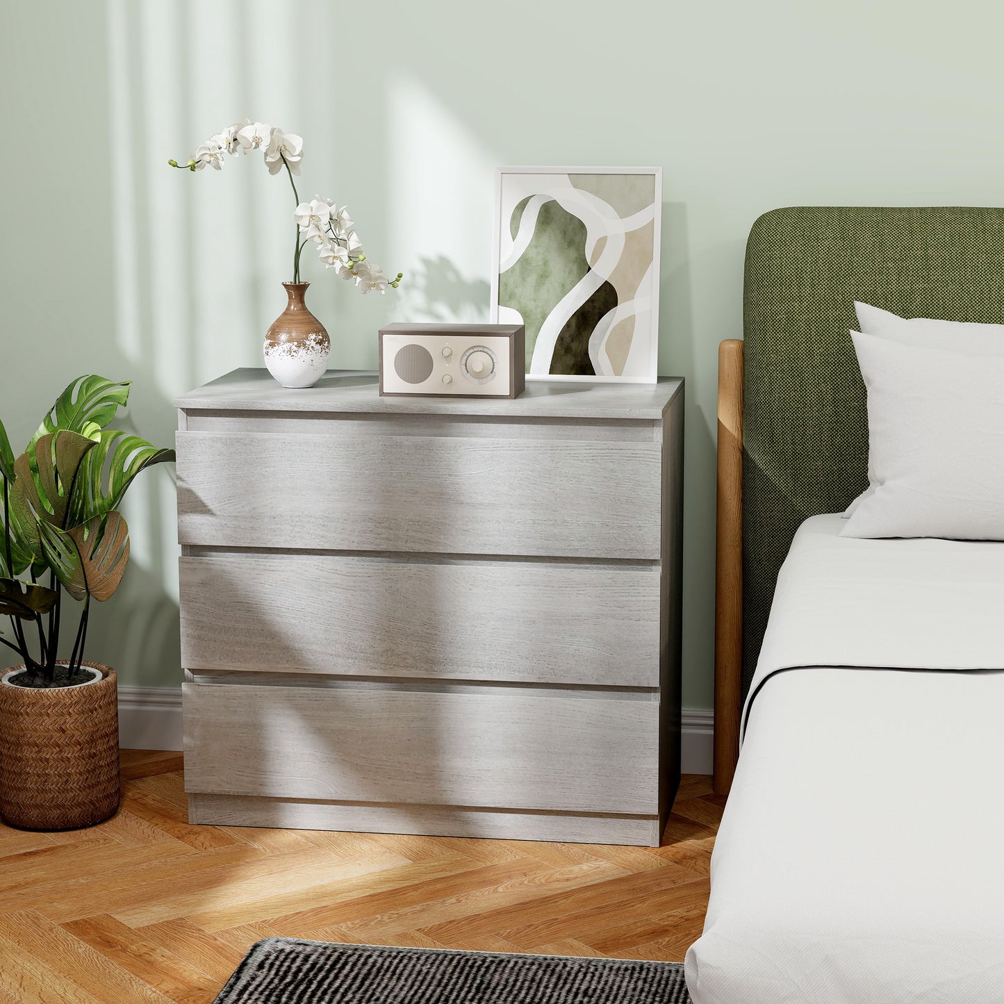 Chest of Drawers, 3 Drawer Storage Cabinet Unit for Bedroom, Grey