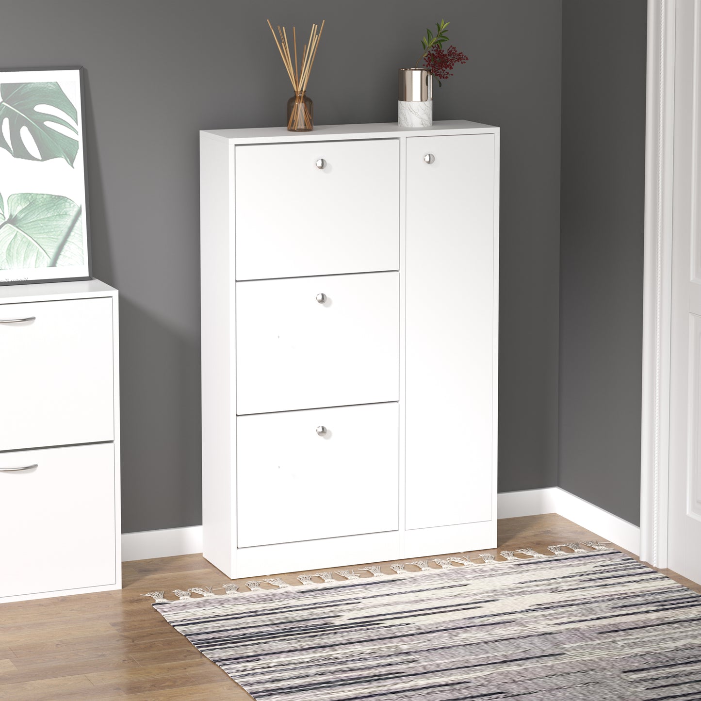 4 Compartment Shoe Storage Cabinet Shelves Footwear Home Office Hallway