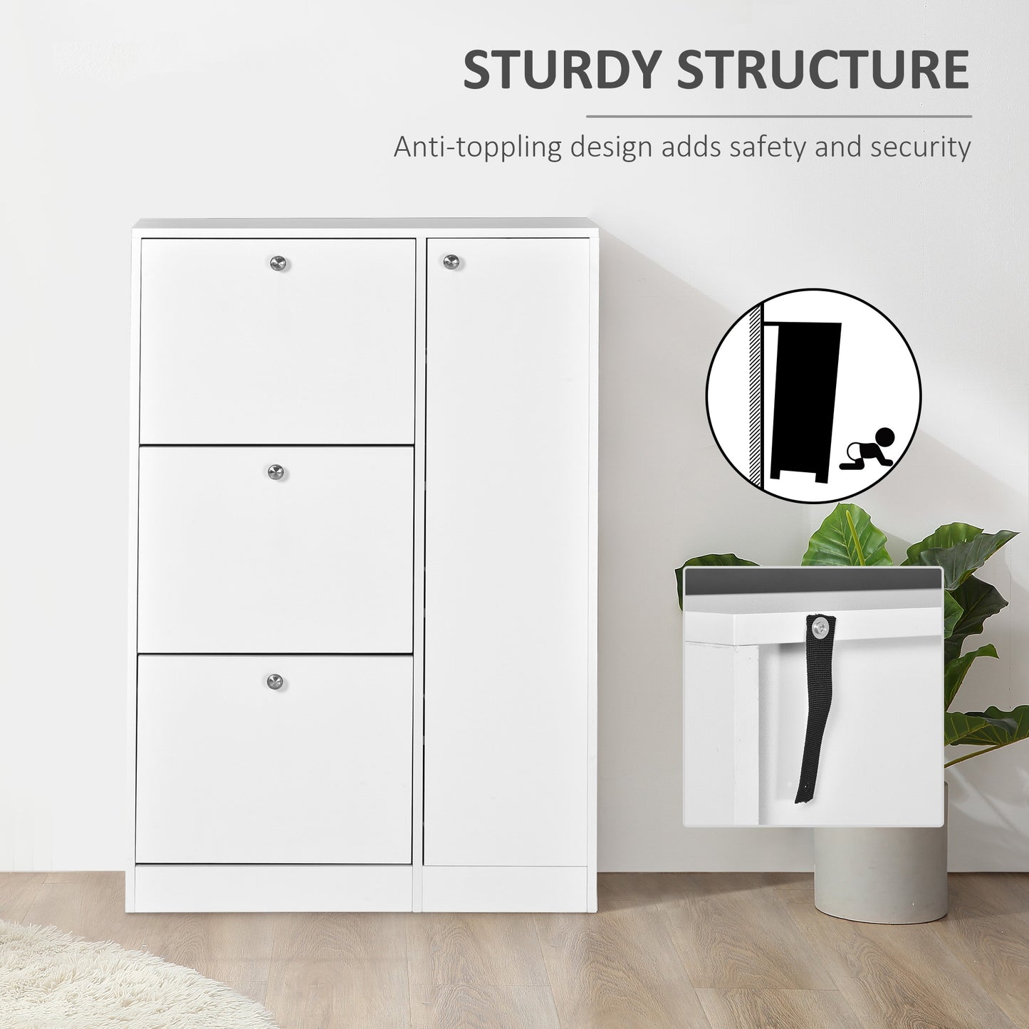 4 Compartment Shoe Storage Cabinet Shelves Footwear Home Office Hallway