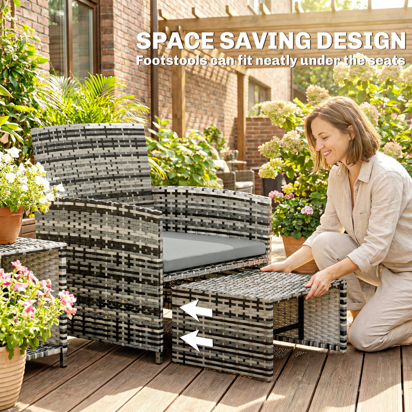 6 Piece Rattan Garden Furniture Set with Nesting Tables, Grey