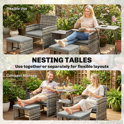 6 Piece Rattan Garden Furniture Set with Nesting Tables, Grey