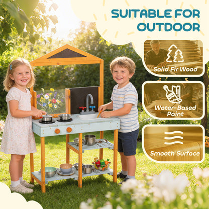 Wooden Mud Kitchen for Kids with Removable Sink, Cookware, Shelves