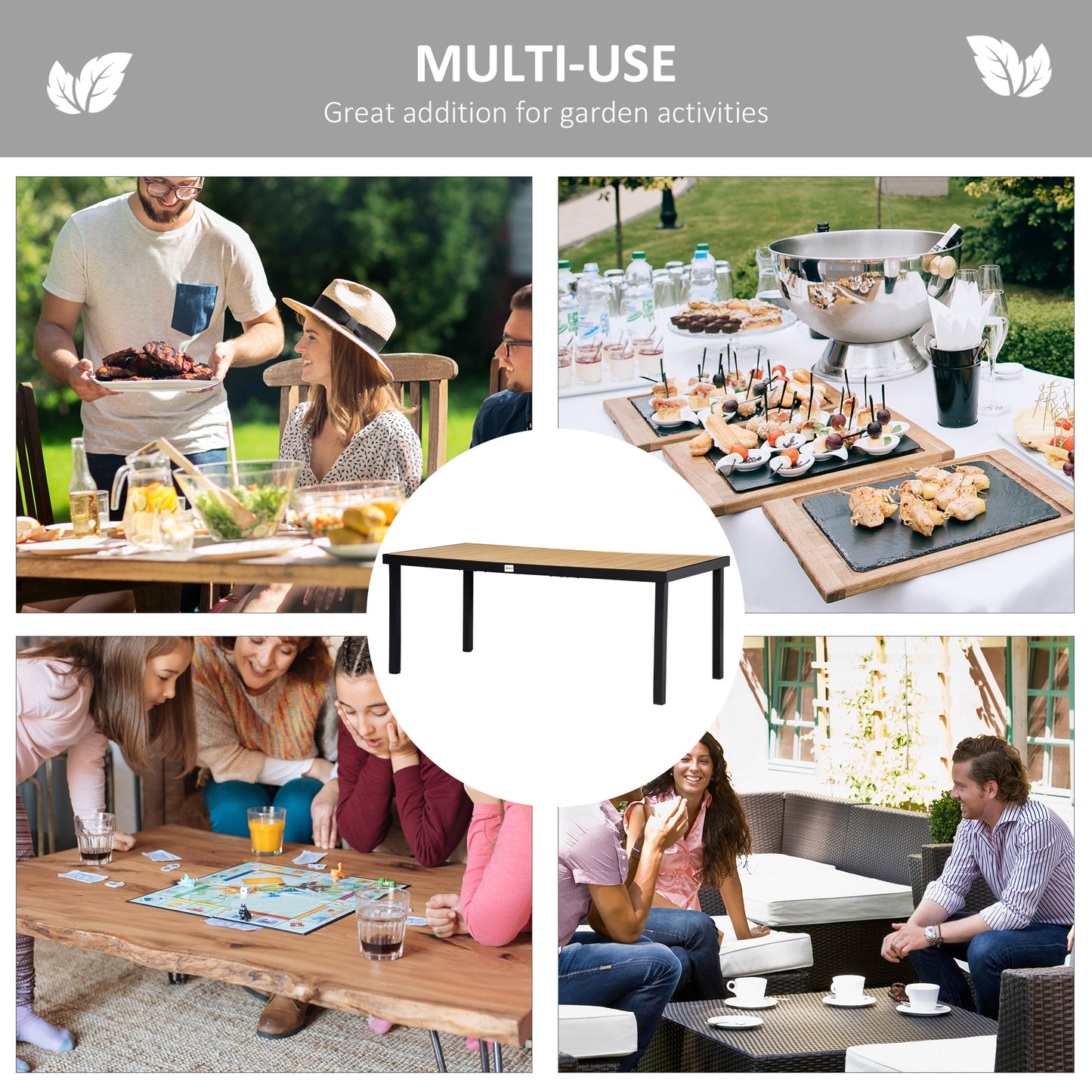 Garden Dining Table for 8, Aluminium Frame for Patio, Natural