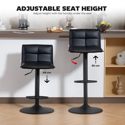 Bar Stools Set of 2 Swivel Height Adjustable Barstools Black