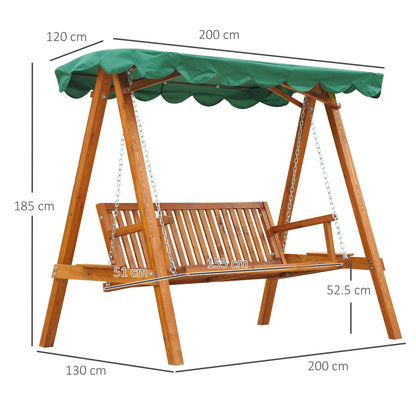 3-Seater Wooden Garden Swing Chair Seat Bench, Green