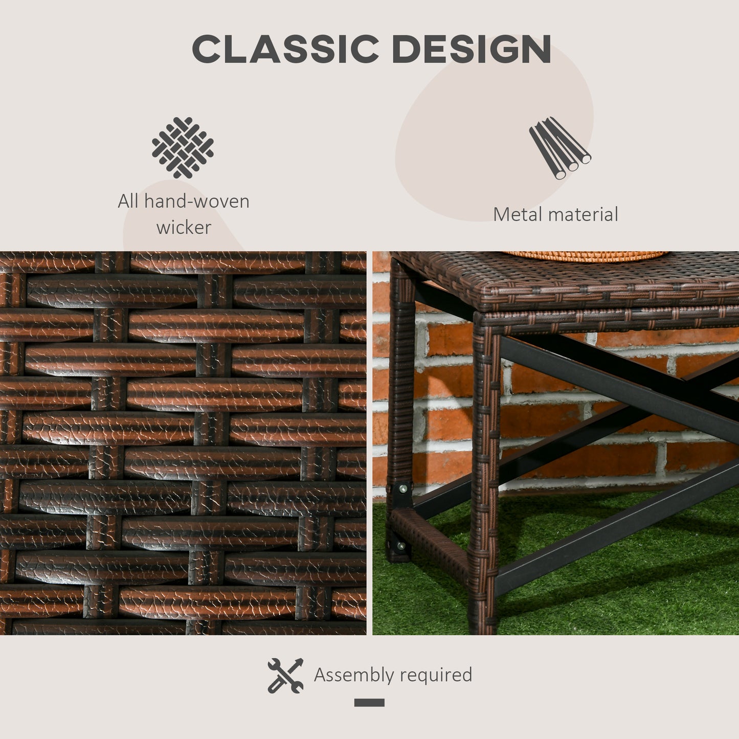 PE Wicker Outdoor Coffee Table, Rattan Side Table w/ Plastic Board