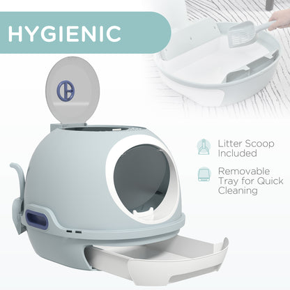 Cat Litter Box Toilet With Litter Scoop Enclosed Drawer Skylight Easy To Clean Blue