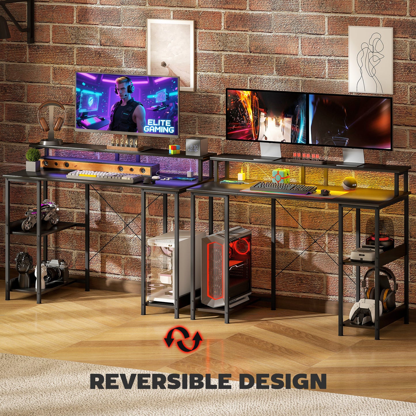 Computer Desk Reversible Home Office Desk with Storage Grey