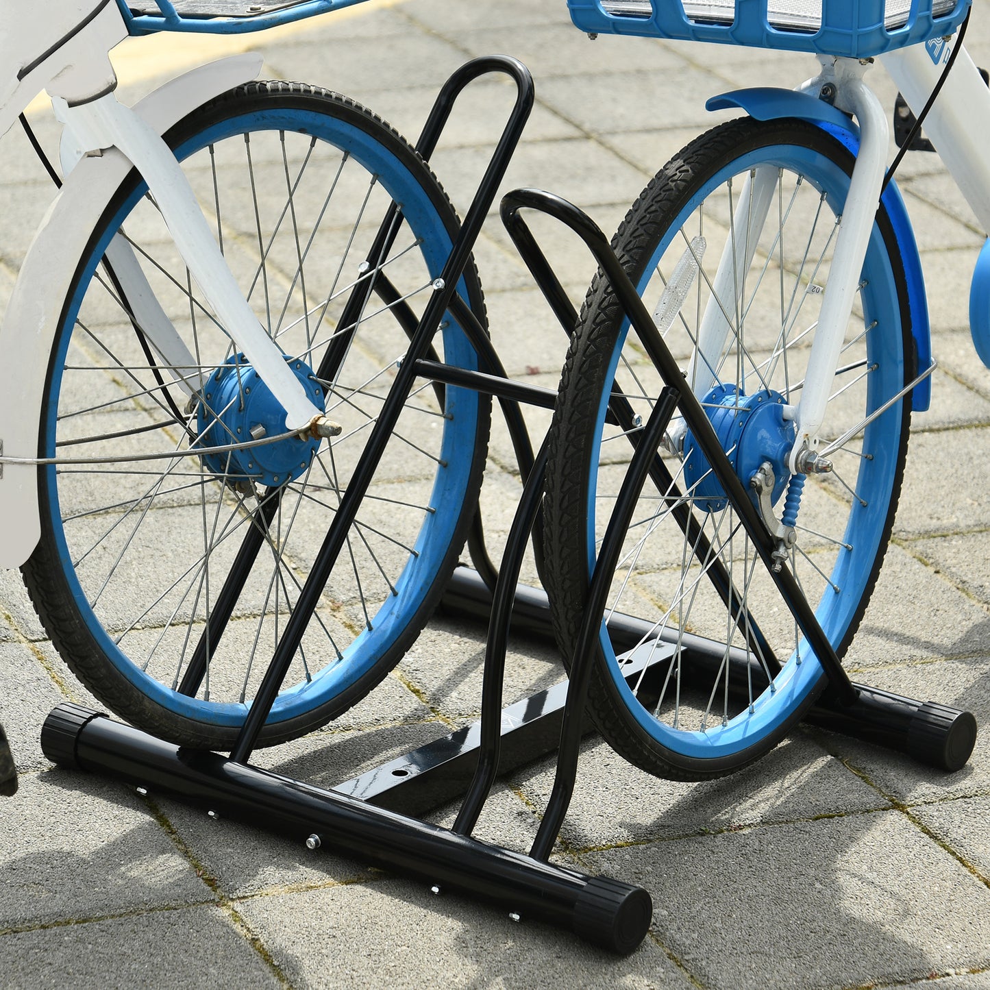 Reversible 2 Bike Holding Rack Steel Frame Indoor Outdoor Foot Caps Stand