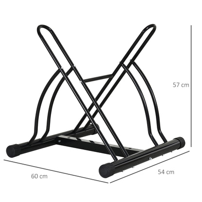 Reversible 2 Bike Holding Rack Steel Frame Indoor Outdoor Foot Caps Stand