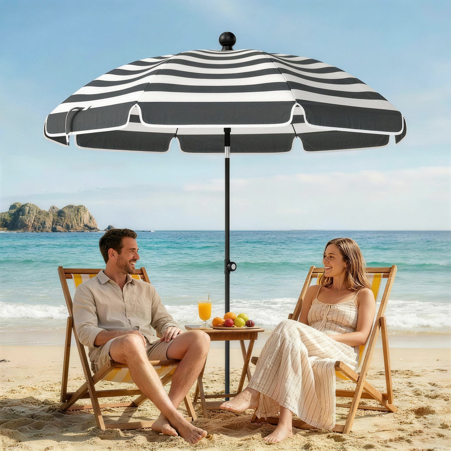 1.8 m Beach Umbrella Parasol with Sand Anchor, Tilt, Grey/White