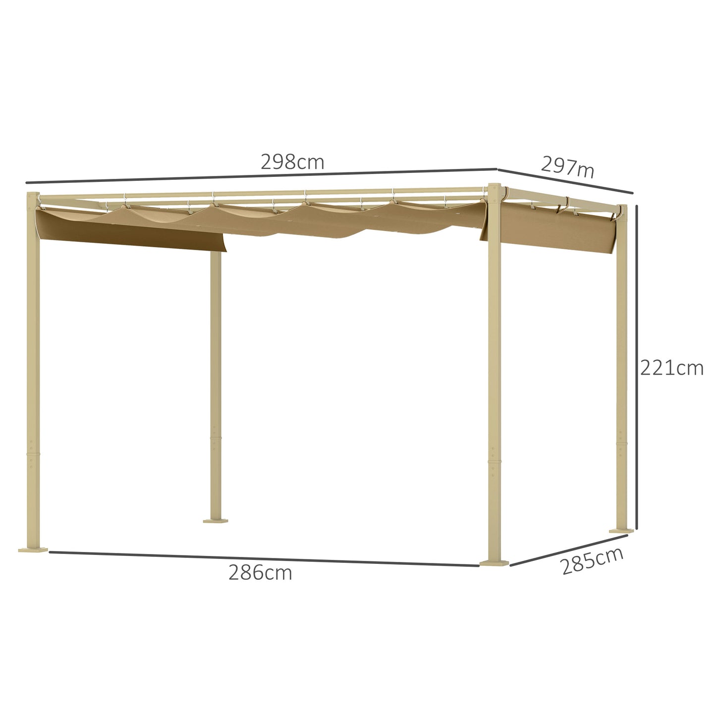 3 x 3(m) Garden Pergola with Retractable Roof, UPF30+, Khaki