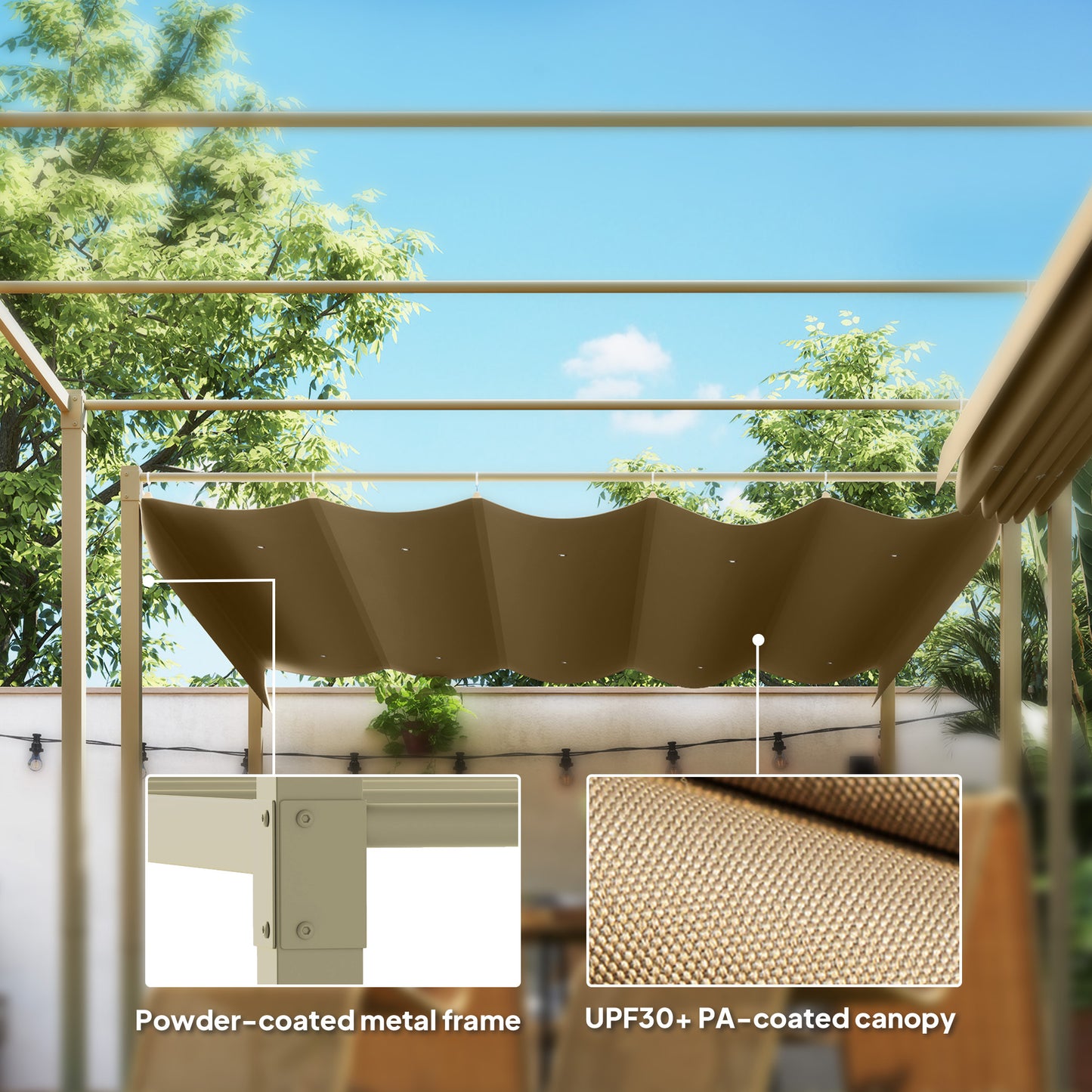 3 x 3(m) Garden Pergola with Retractable Roof, UPF30+, Khaki