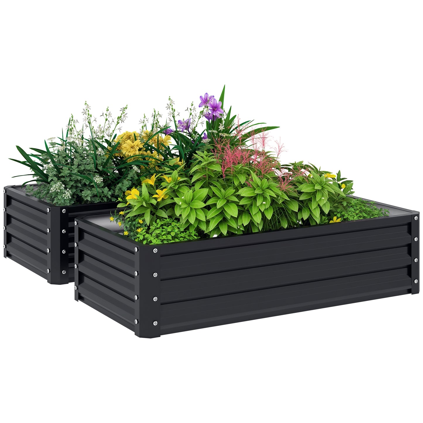 Set of 2 Raised Garden Bed Elevated Planter Box for Flowers Grey