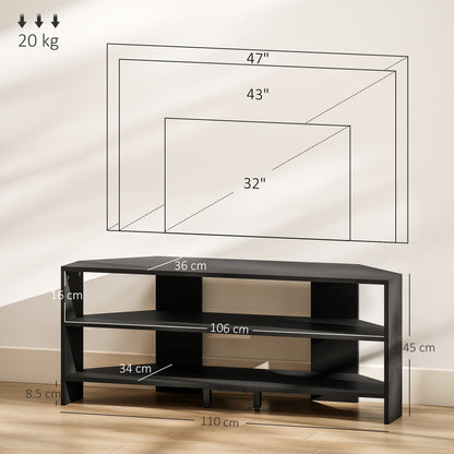 Corner TV Stand, TV Unit with Open Shelves for 47 Inch TV, Black