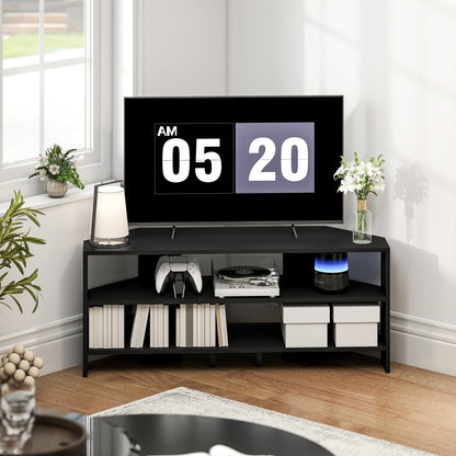 Corner TV Stand, TV Unit with Open Shelves for 47 Inch TV, Black