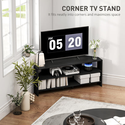 Corner TV Stand, TV Unit with Open Shelves for 47 Inch TV, Black