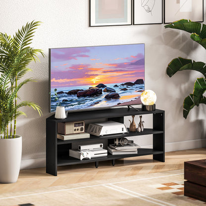 Corner TV Stand, TV Unit with Open Shelves for 47 Inch TV, Black