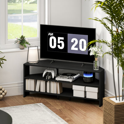 Corner TV Stand, TV Unit with Open Shelves for 47 Inch TV, Black